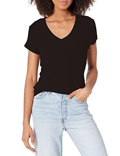 bcbgmaxazria womens liana short sleeve v neck top shirt, black, xx-small us