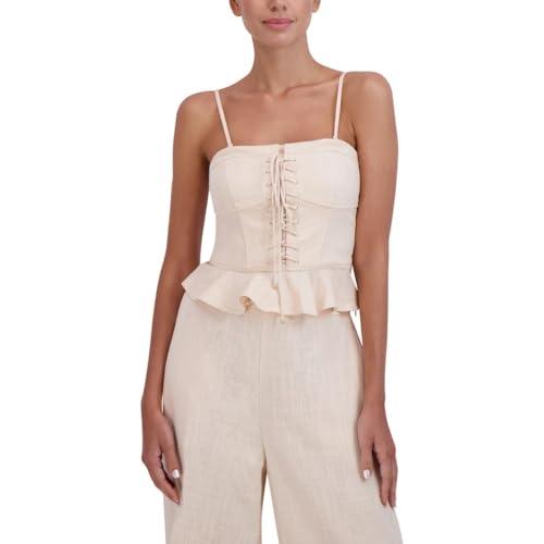bcbgmaxazria womens linen blend corset seamed peplum top beige xxs