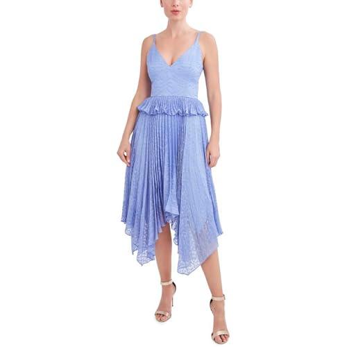 bcbgmaxazria womens pleated sleeveless midi dress blue 14