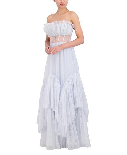 bcbgmaxazria womens strapless sweetheart neck evening maxi with tiered ruffle skirt dress, xenon blue, 4 us