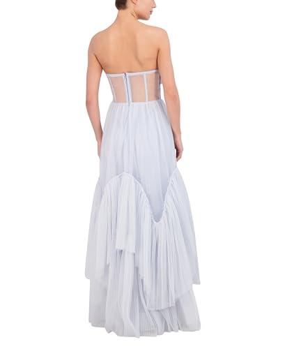 bcbgmaxazria womens strapless sweetheart neck evening maxi with tiered ruffle skirt dress, xenon blue, 4 us