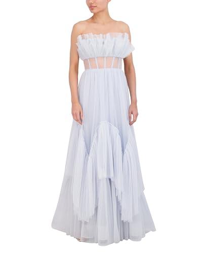bcbgmaxazria womens strapless sweetheart neck evening maxi with tiered ruffle skirt dress, xenon blue, 4 us
