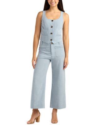 bcx womens suiting button front vest cropped pants set