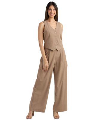 bcx womens suiting v neck vest wide leg pull on pants set