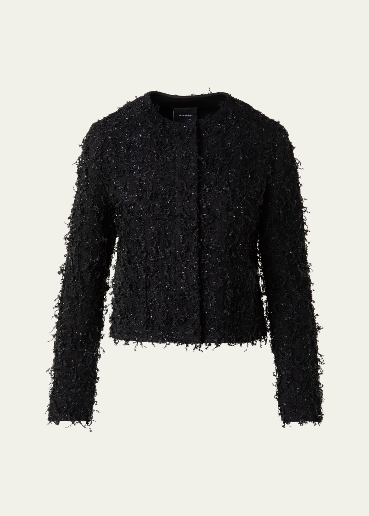 bea micro sequin fringed boucle shirt jacket
