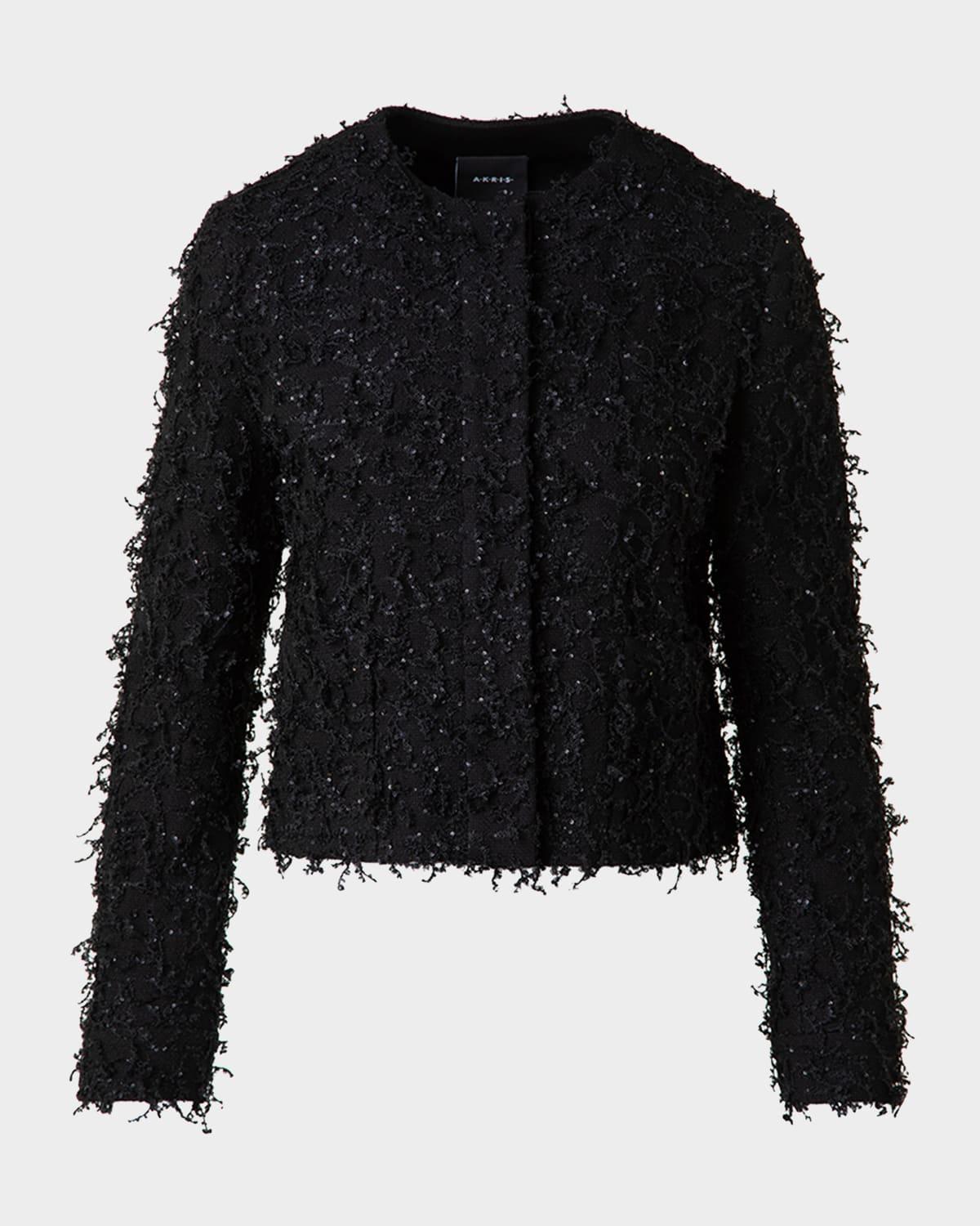 bea micro sequin fringed boucle shirt jacket