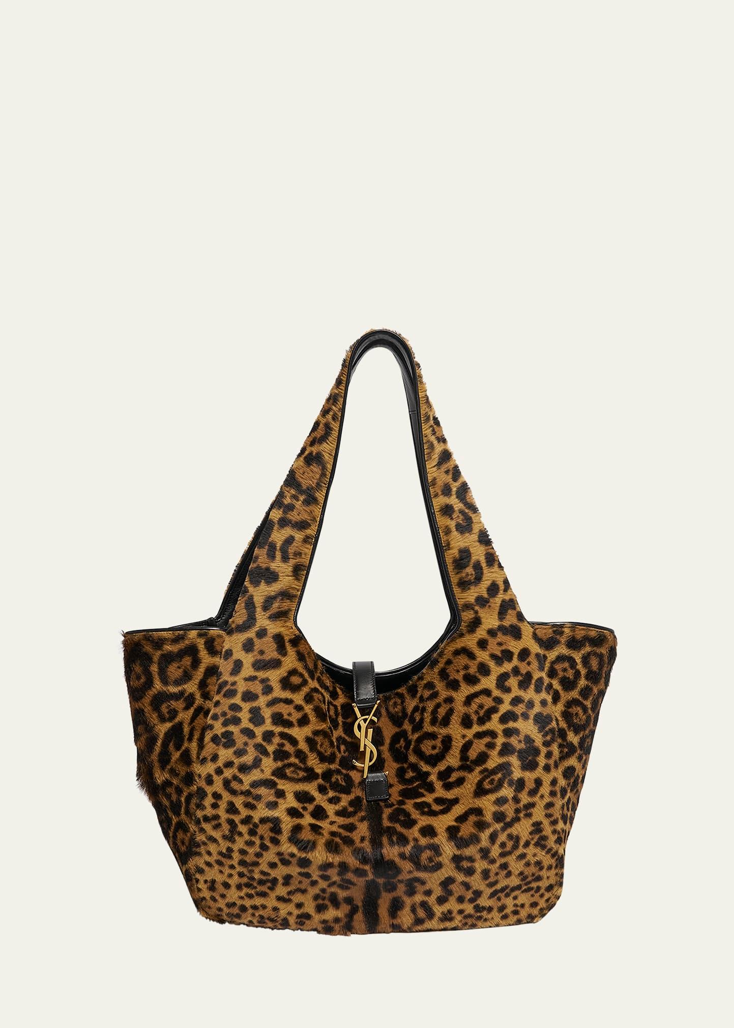 bea ysl leopard-print tote bag in calf hair and leather