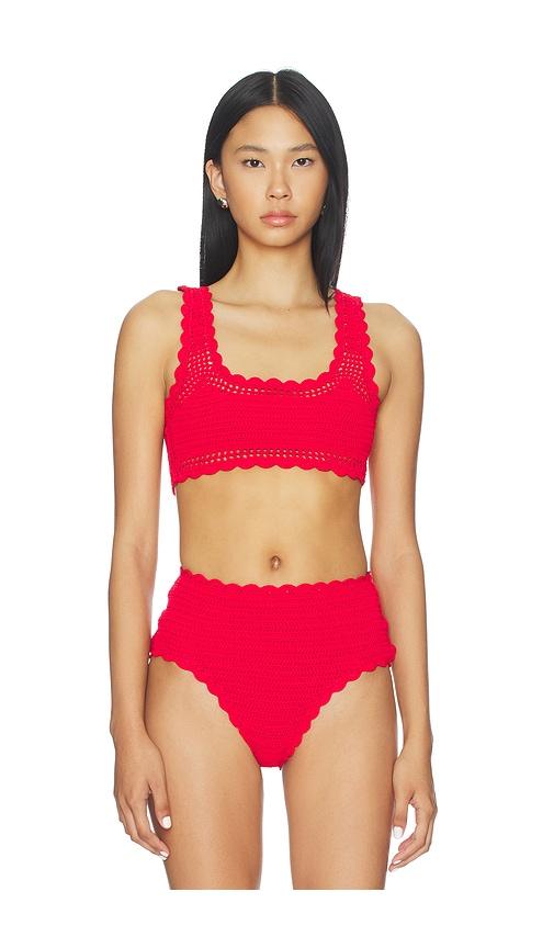 beach riot andy bikini top in red.
