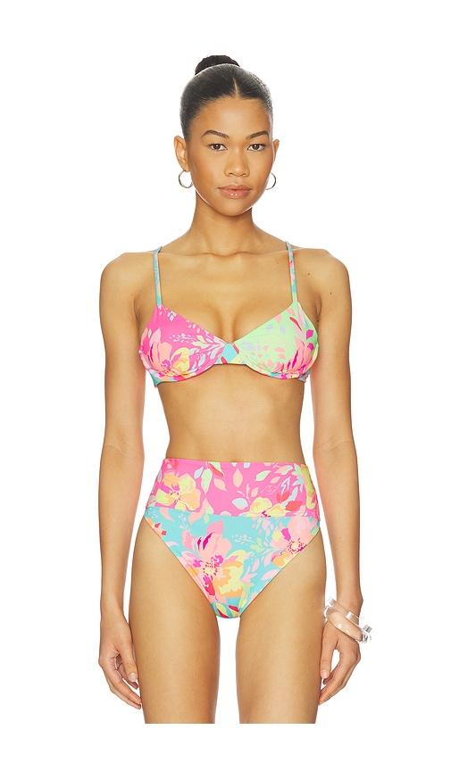 beach riot camilla bikini top in pink,green.