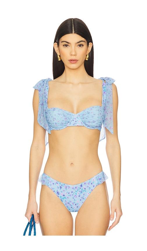 beach riot drea bikini top in blue.