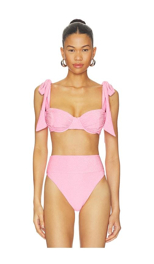 beach riot drea bikini top in pink.