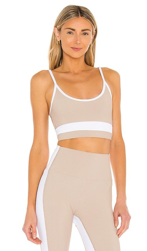 beach riot eva sports bra in taupe.