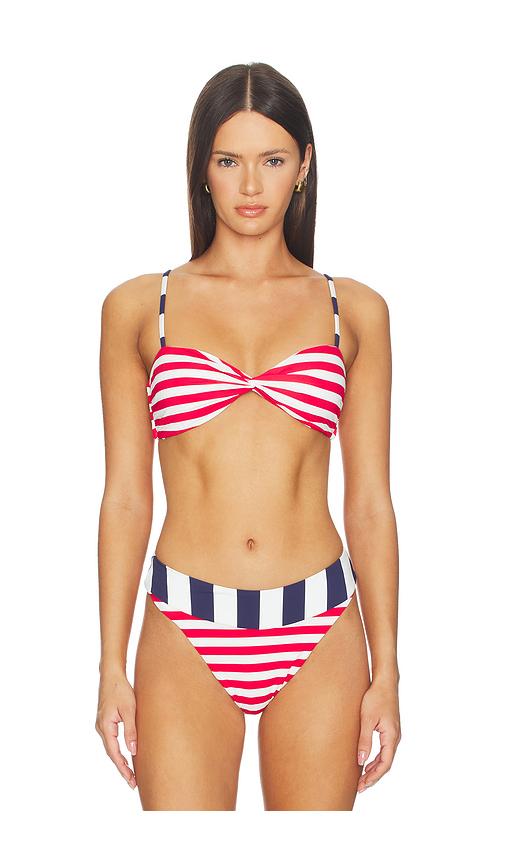 beach riot juno bikini top in red,white.