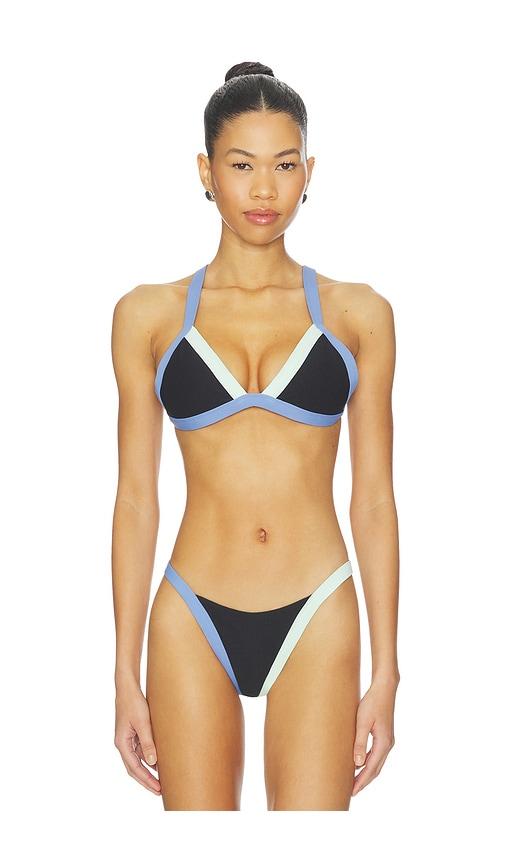 beach riot mika triangle bikini top in black.