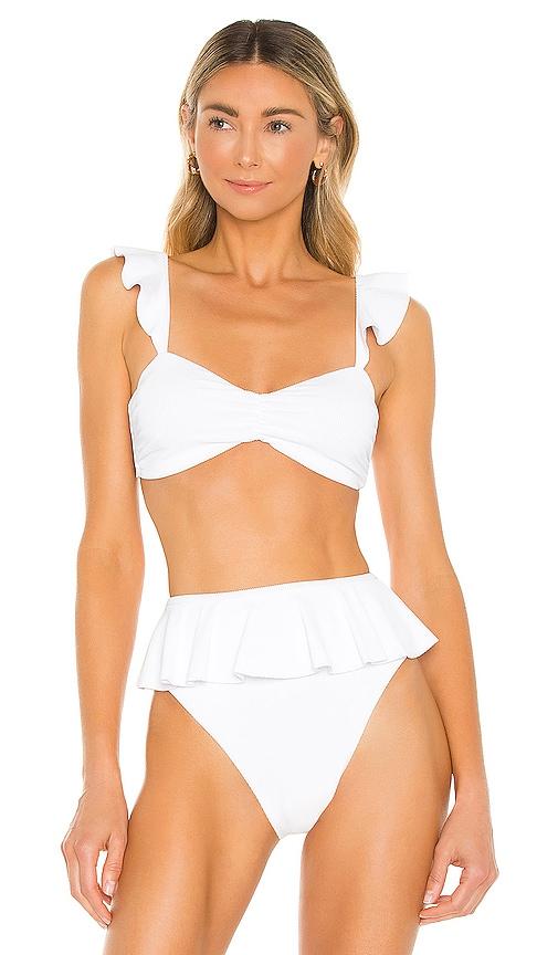 beach riot poppy bikini top in white.