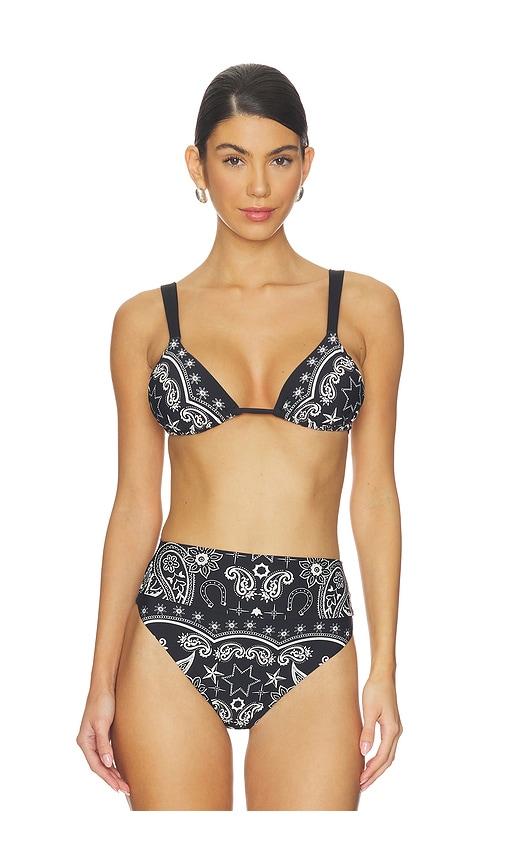beach riot saige triangle bikini top in black.