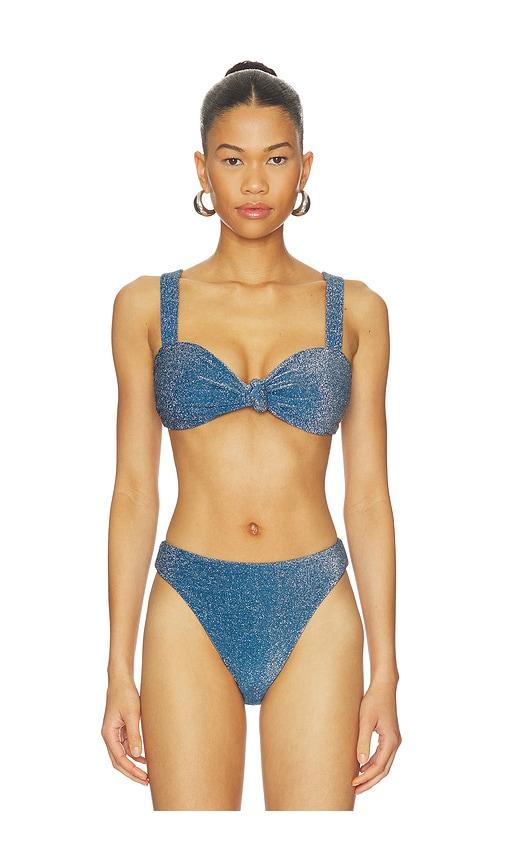 beach riot sophia bikini top in blue.