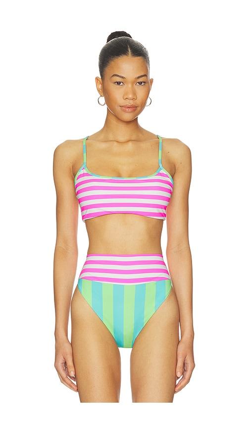 beach riot val bikini top in pink.