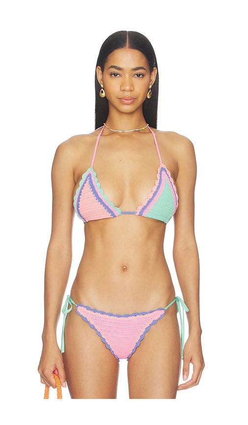 beach riot winona bikini top in pink, mint.