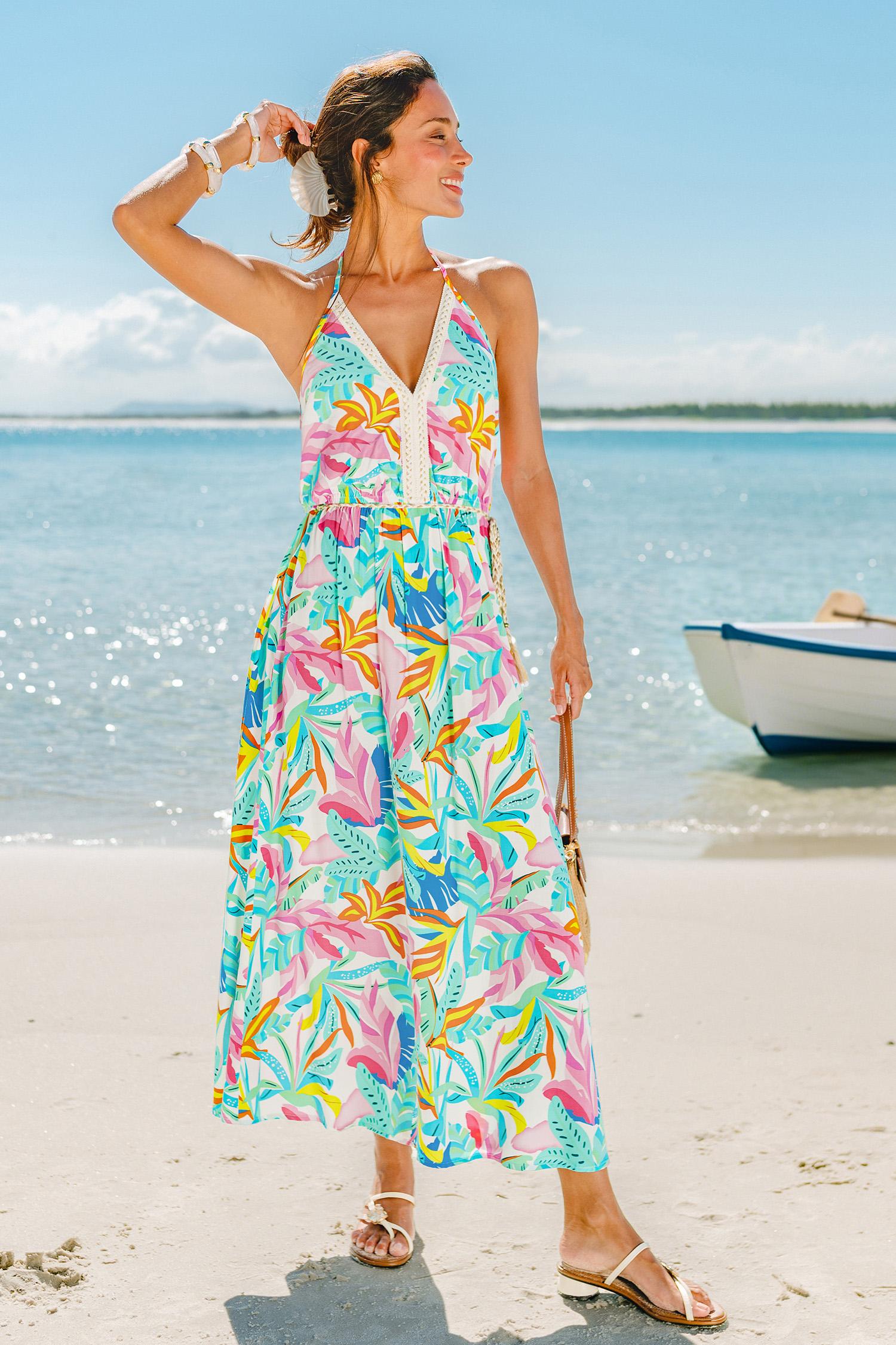 beach state tropical maxi dress - l