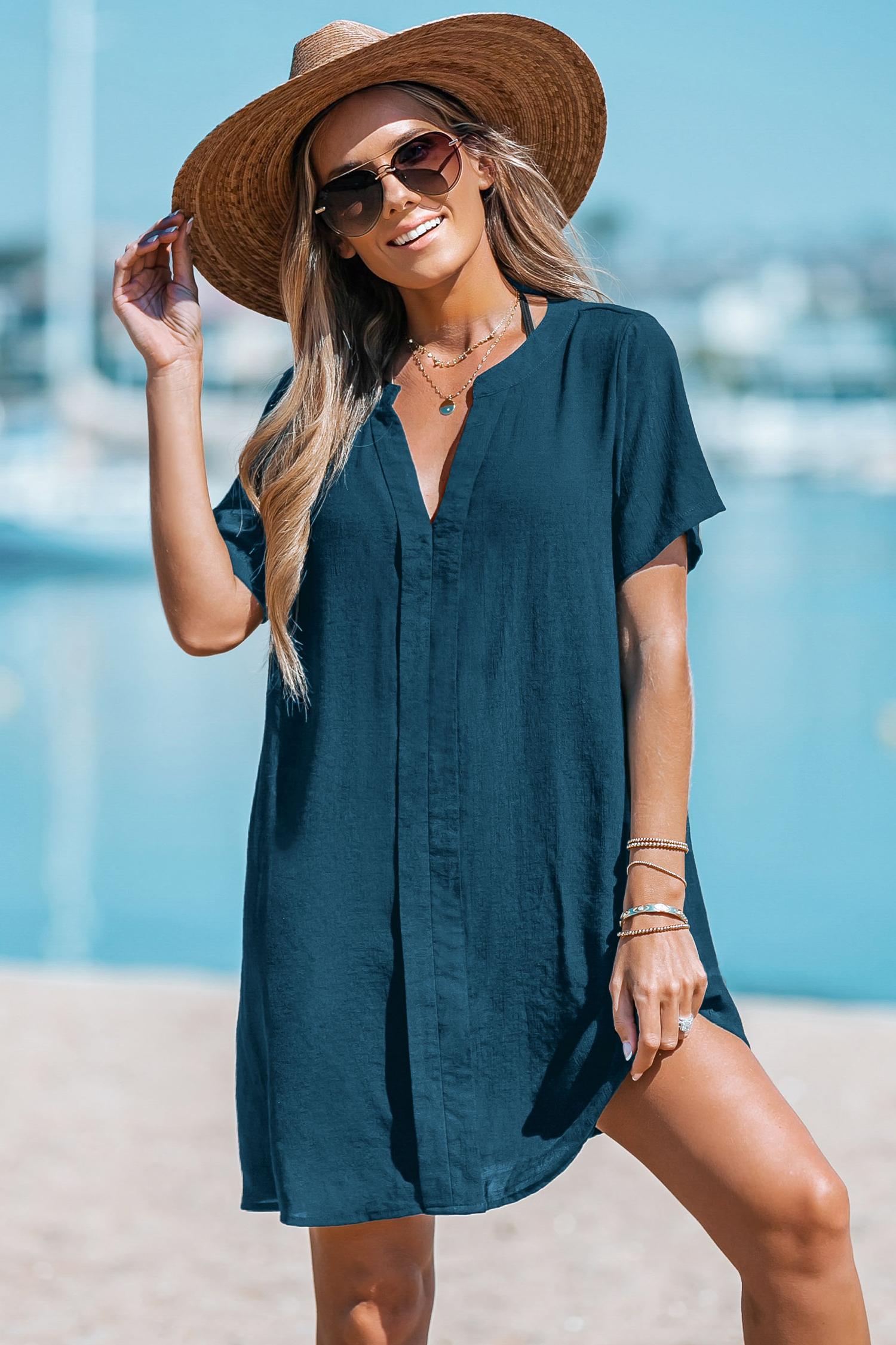 beachside chill blue cover-up mini dress - l