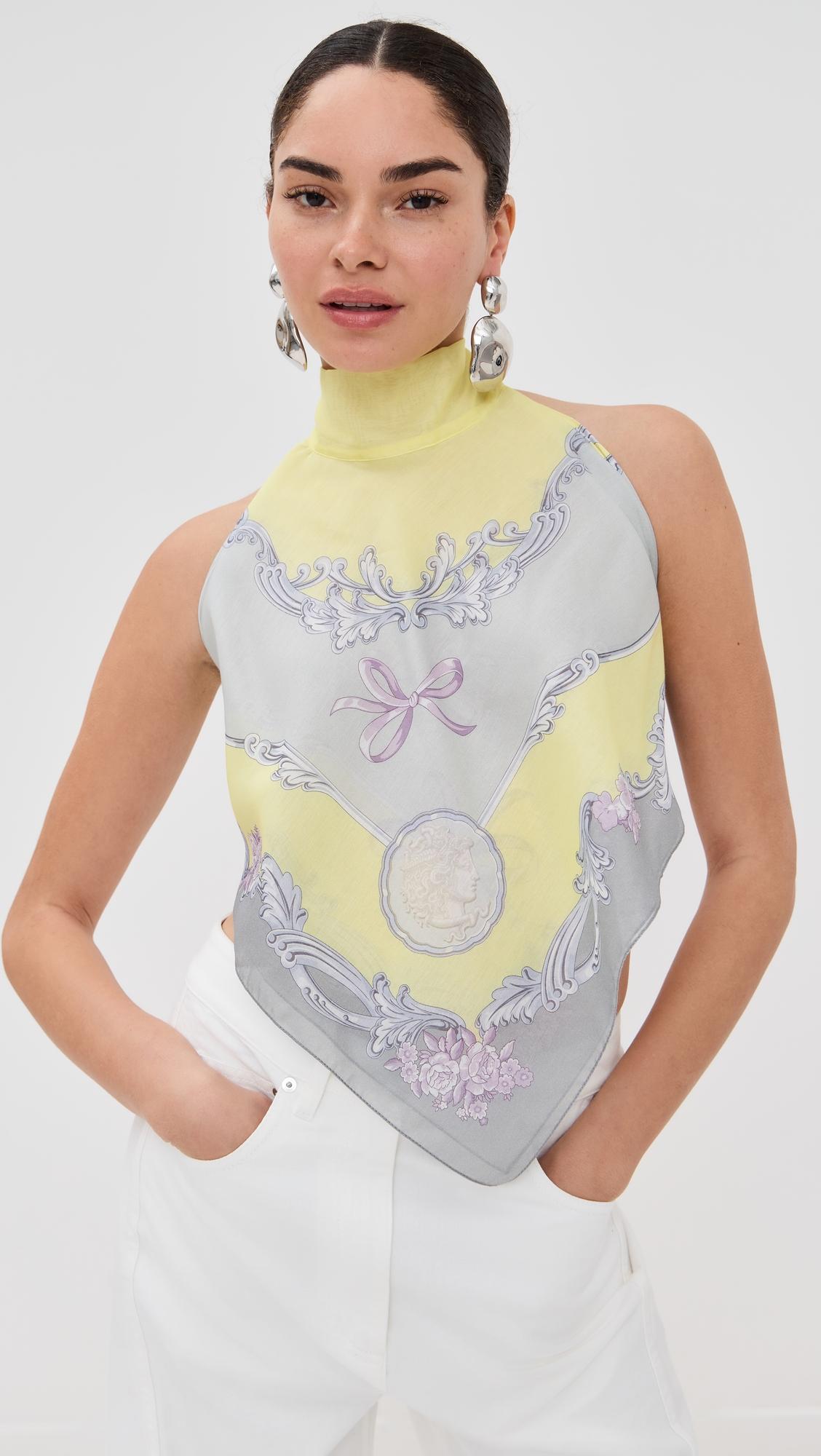 beachwear cotton silk voile medusa cameo print top