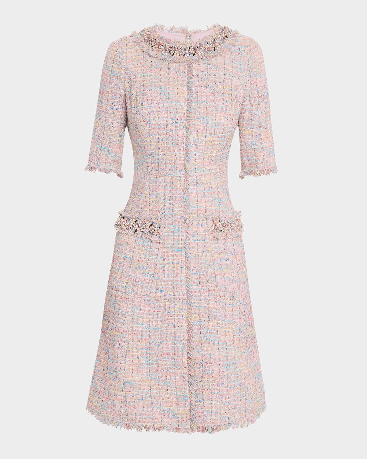 bead & fringe-trim tweed dress