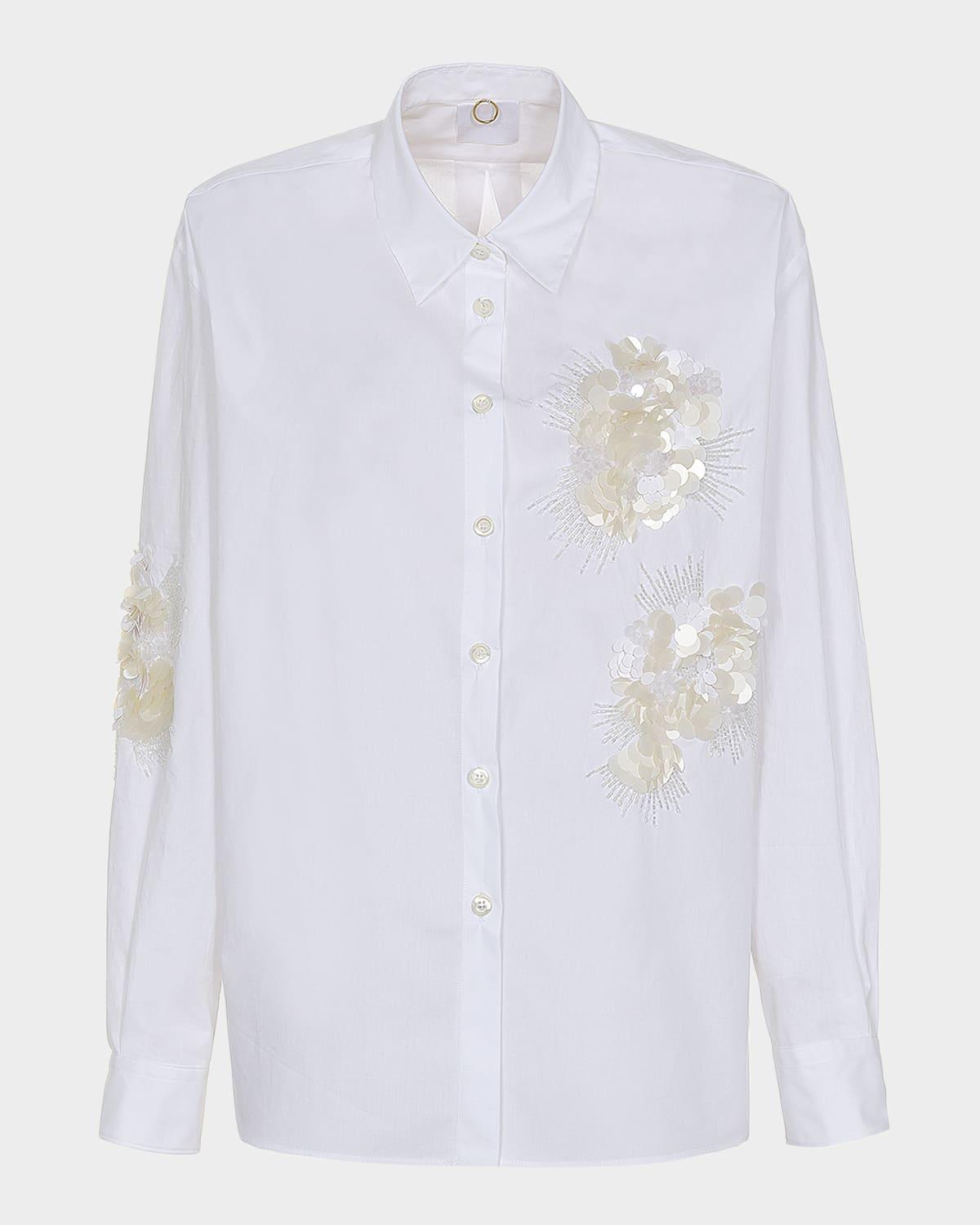 bead & sequin floral cotton blouse