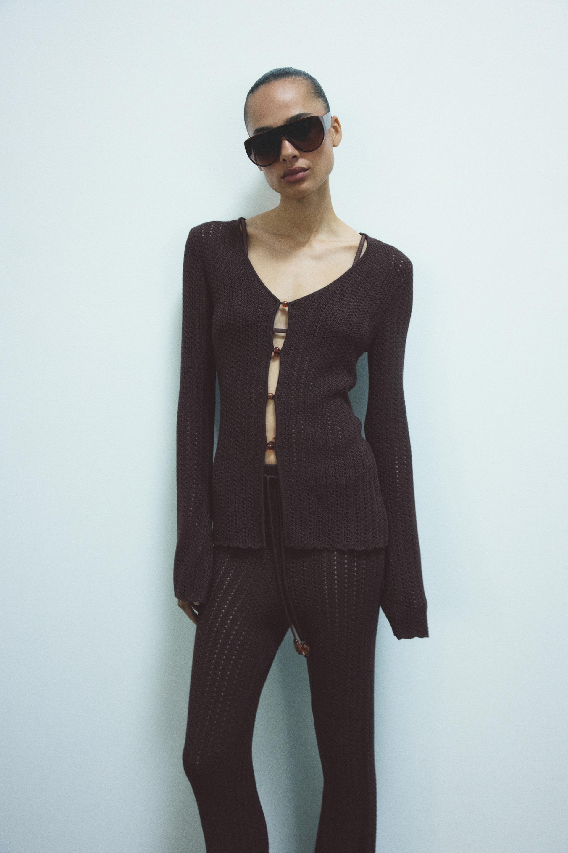 bead-detail crochet-look top