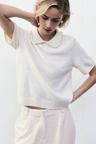 beaded-collar knit top
