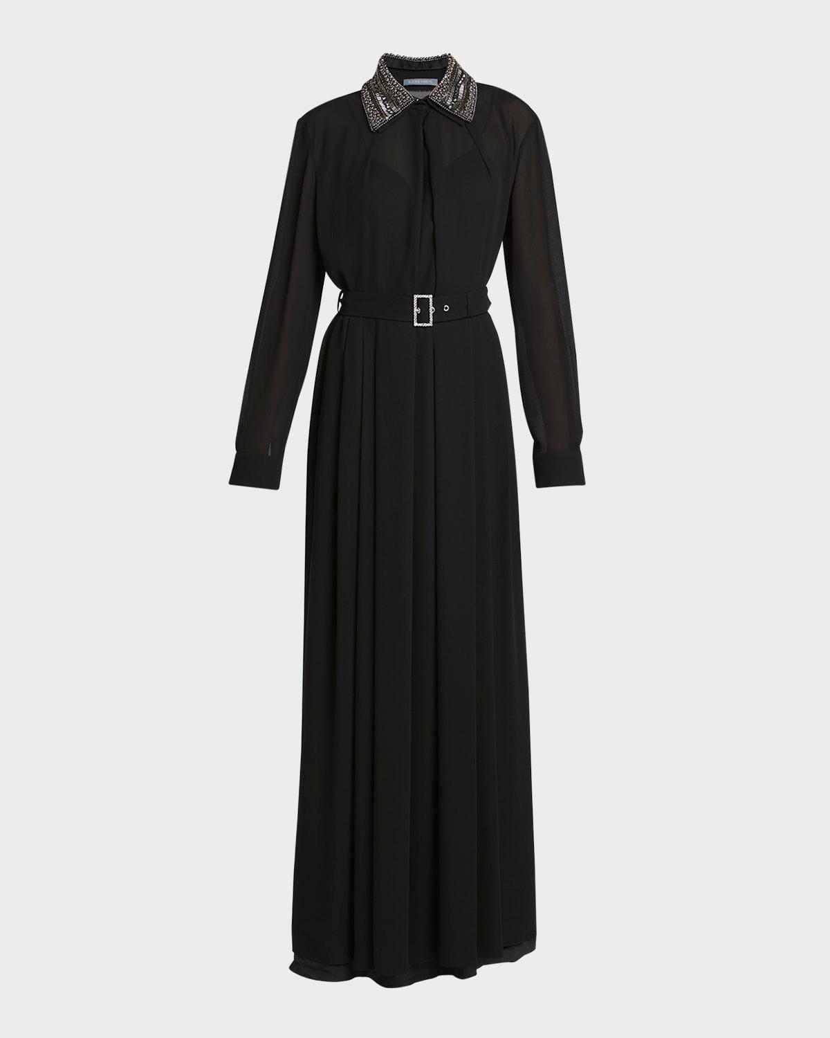 beaded collar sable belted shirt dress