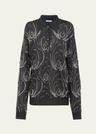 beaded crystal oversized polo cashmere shirt, gray