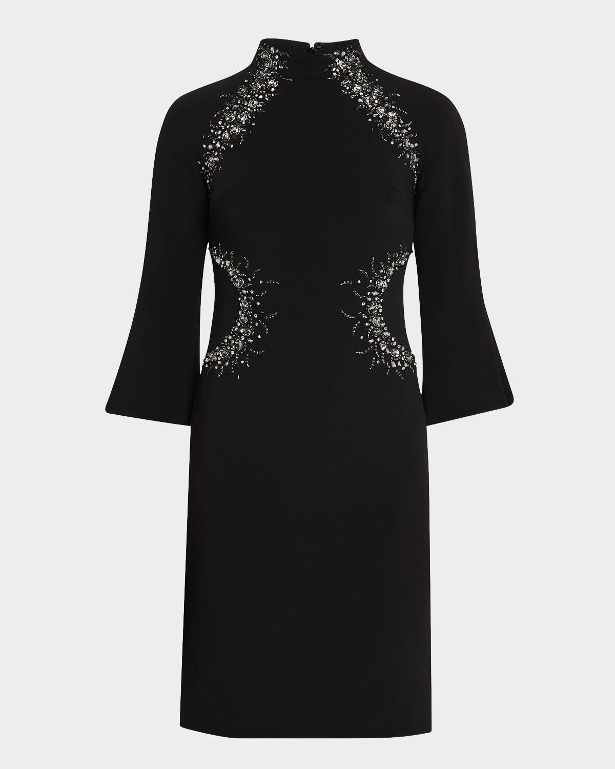 beaded flare-sleeve crepe dress