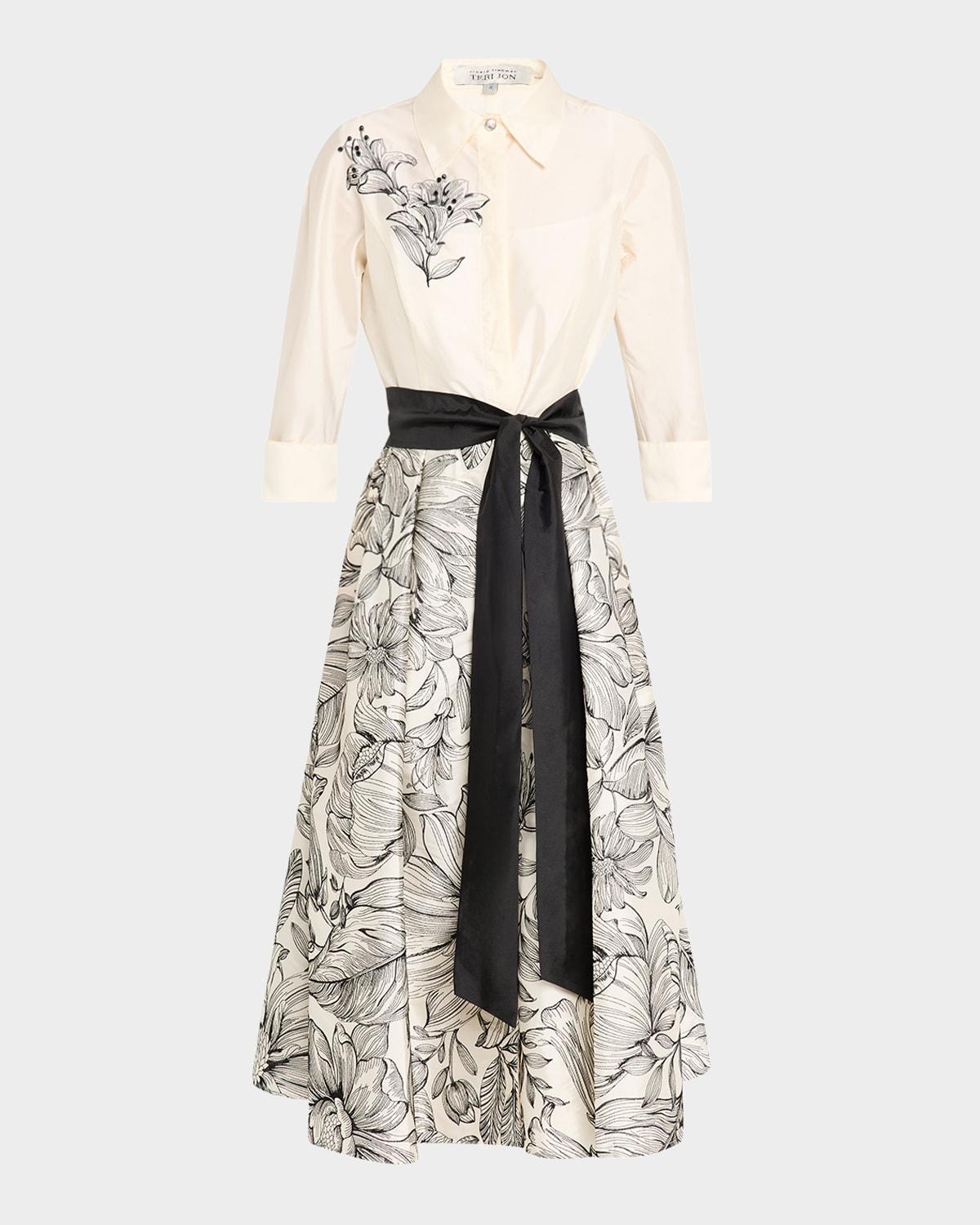 beaded floral-embroidered midi shirtdress