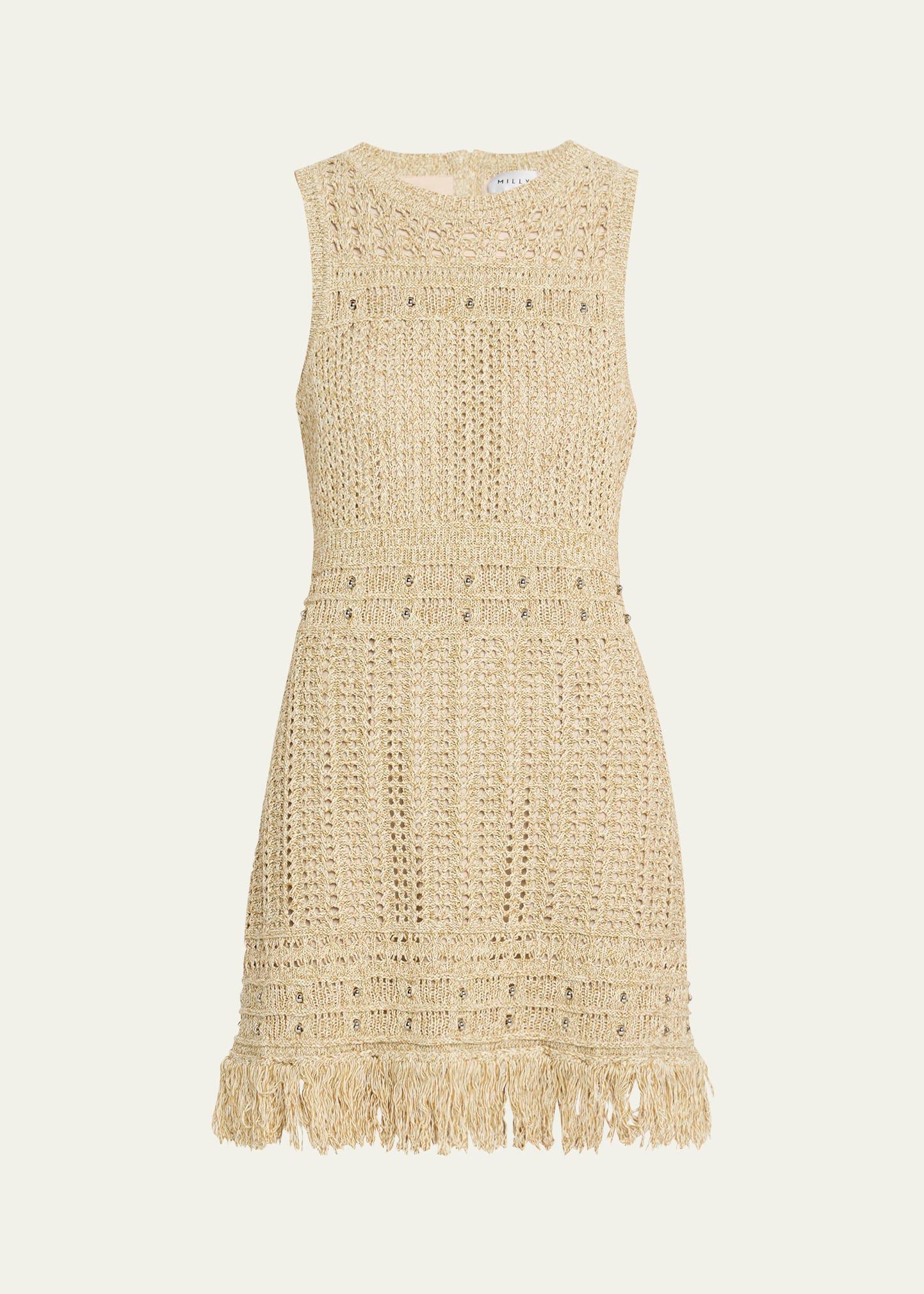beaded fringe-hem knit mini dress