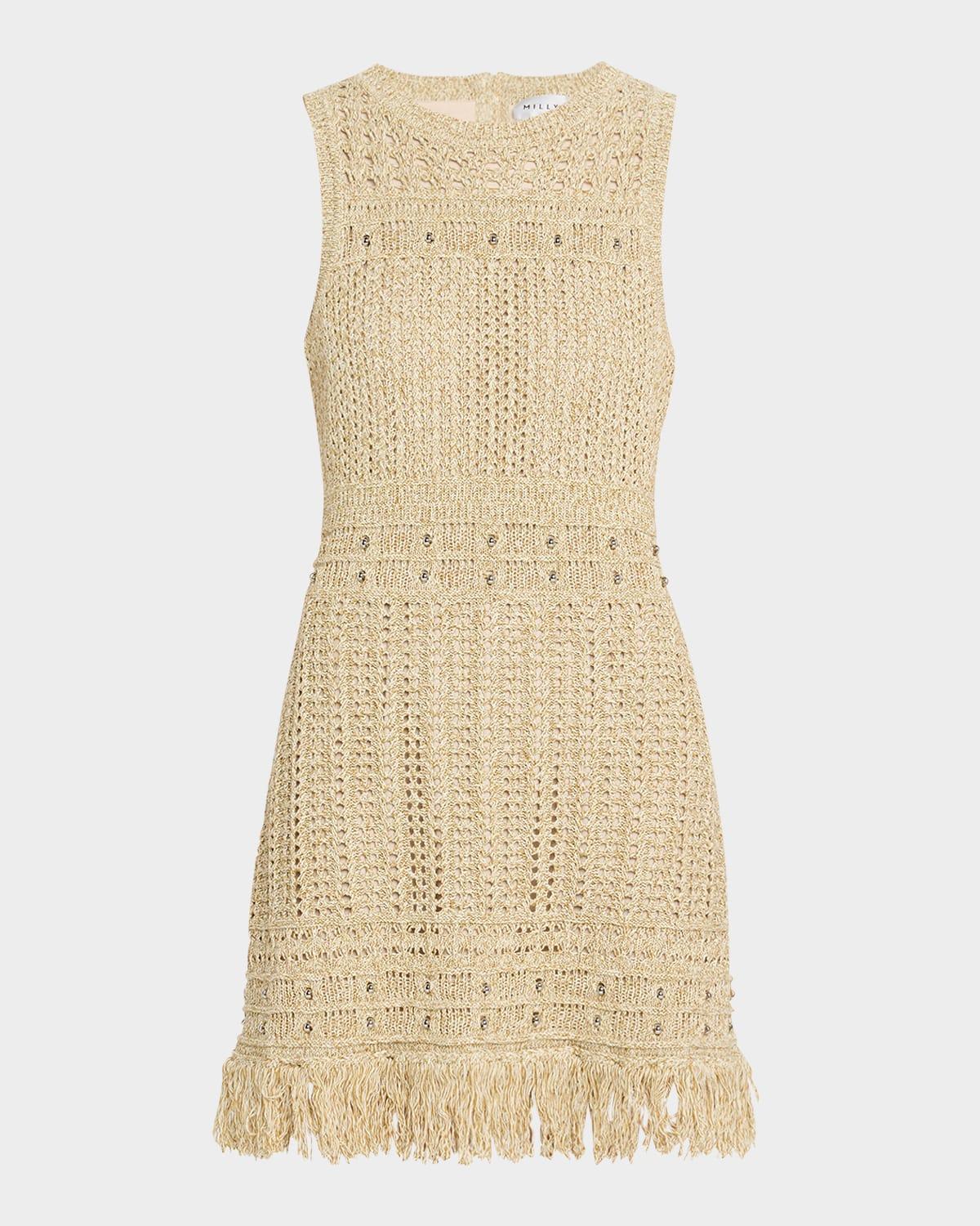 beaded fringe-hem knit mini dress