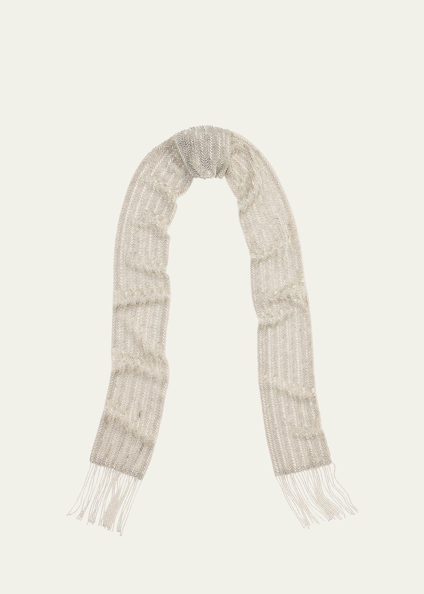 beaded fringe-trim georgette scarf