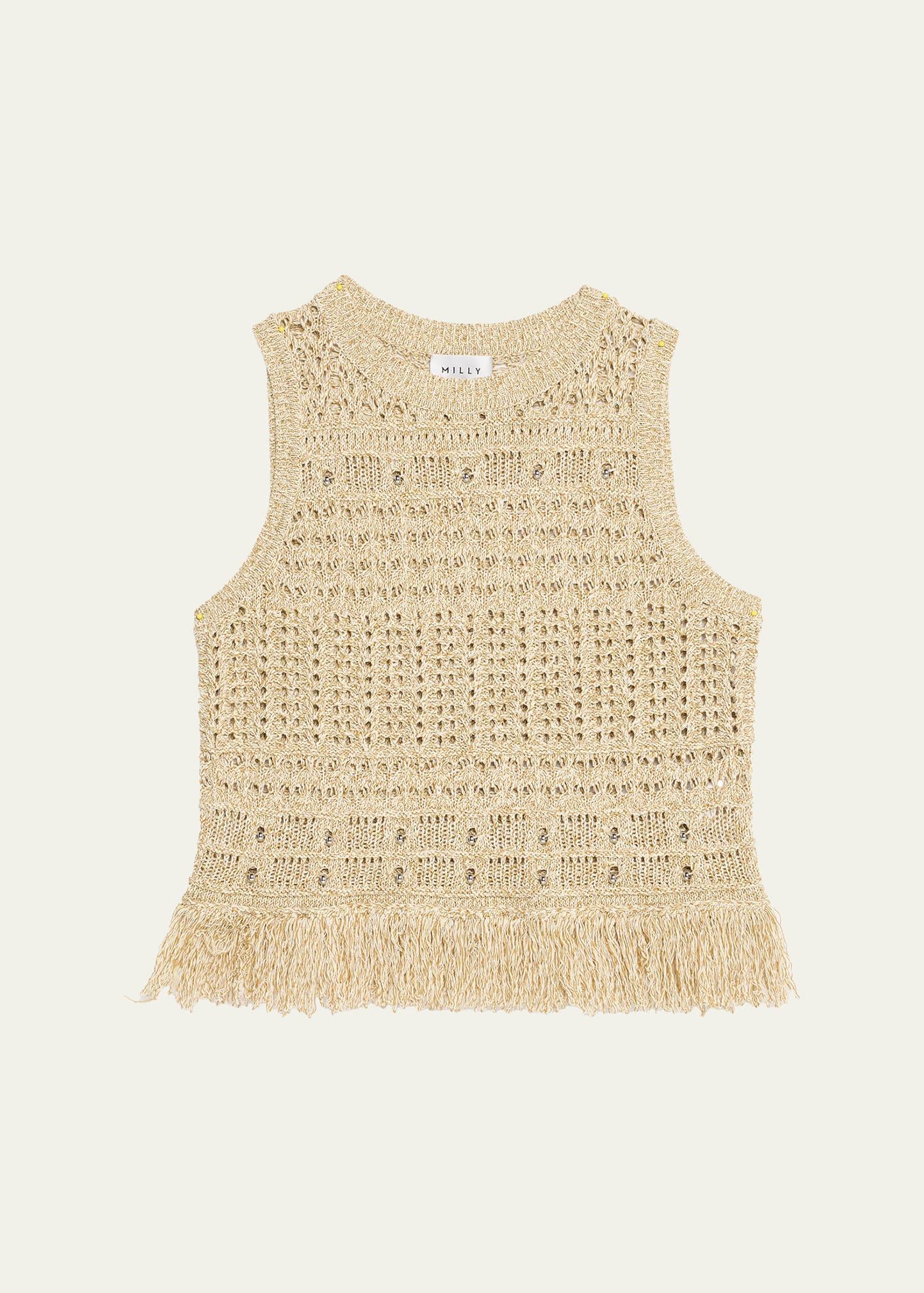 beaded open-knit fringe top