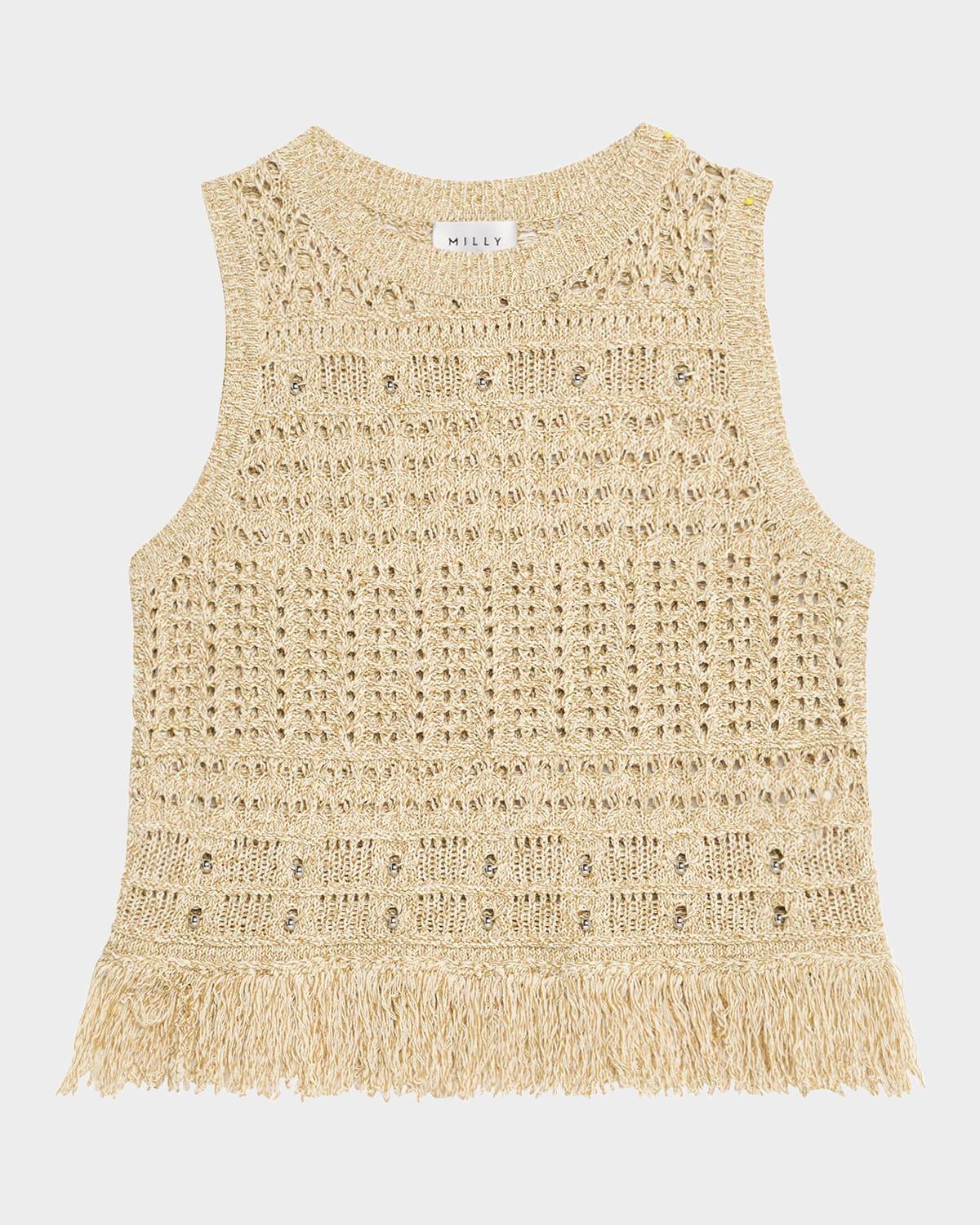 beaded open-knit fringe top