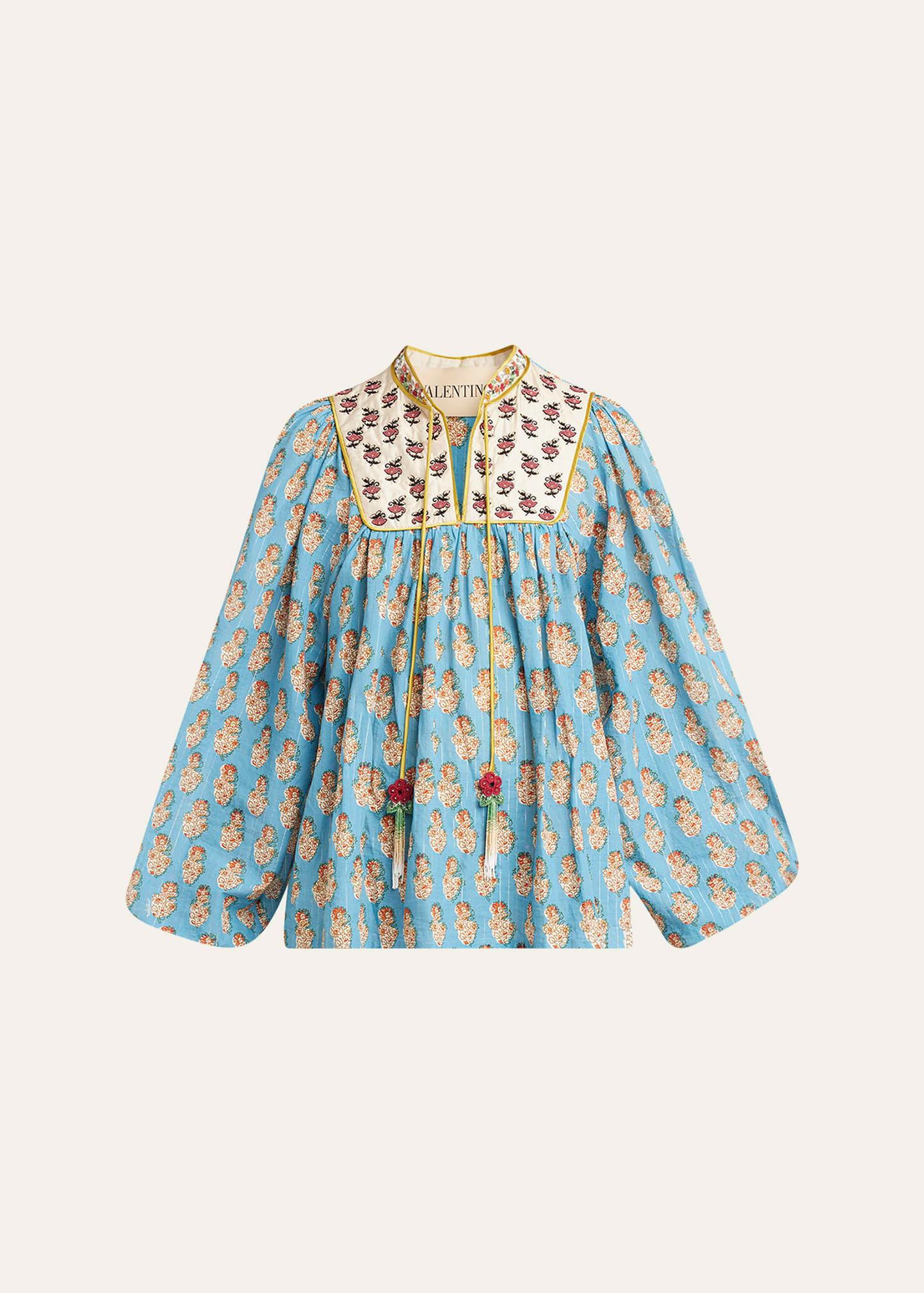 beaded pinstripe floral-print blouse