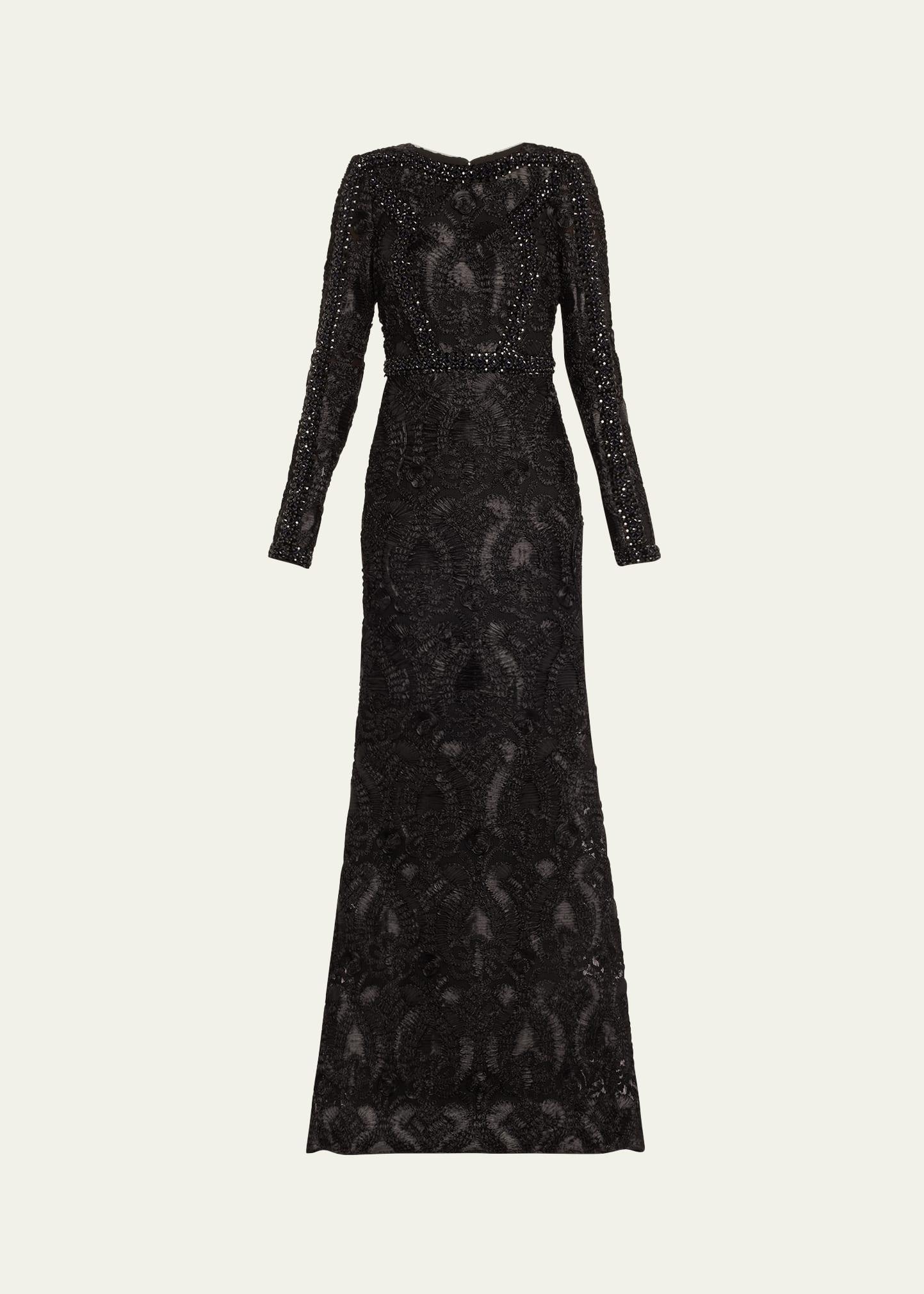 beaded ribbon lace trumpet gown