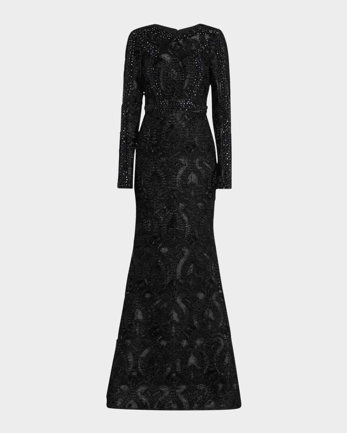 beaded ribbon lace trumpet gown