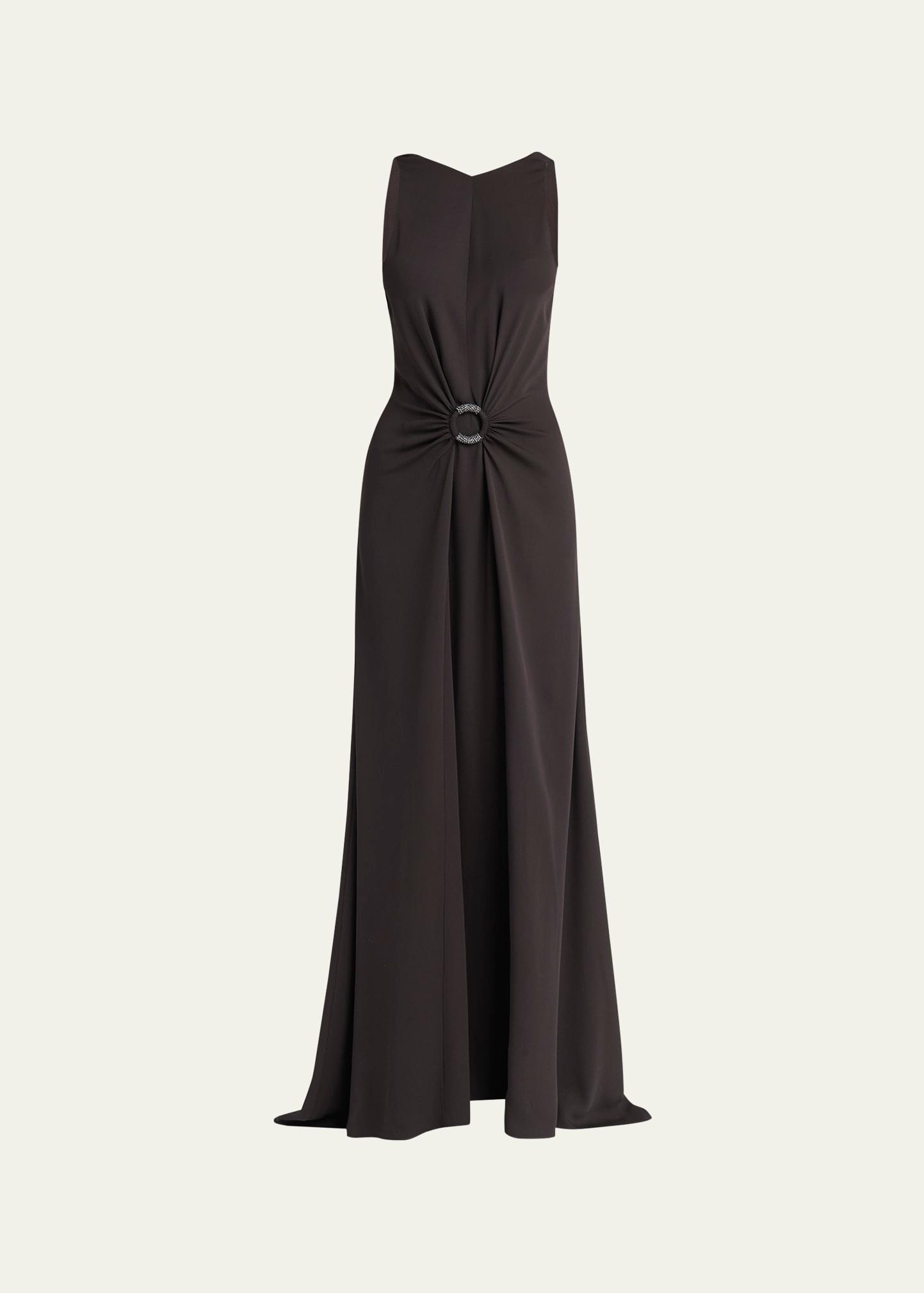 beaded-ring silk georgette backless gown