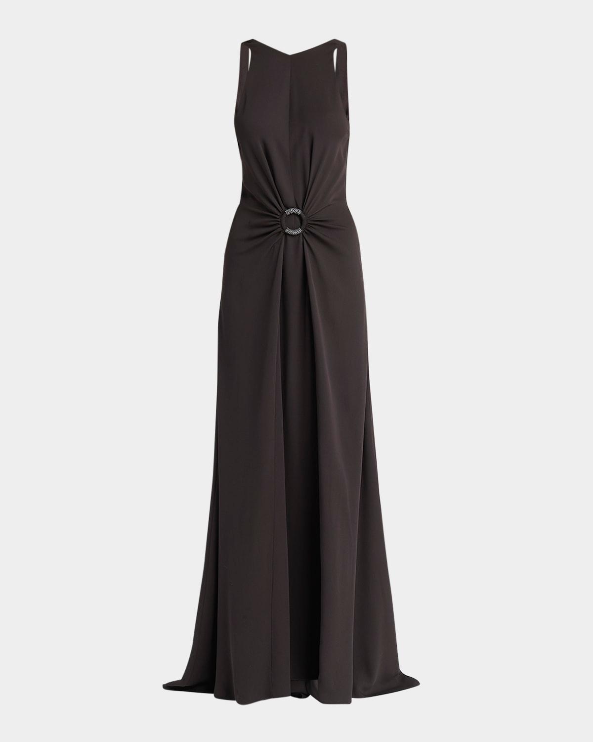 beaded-ring silk georgette backless gown
