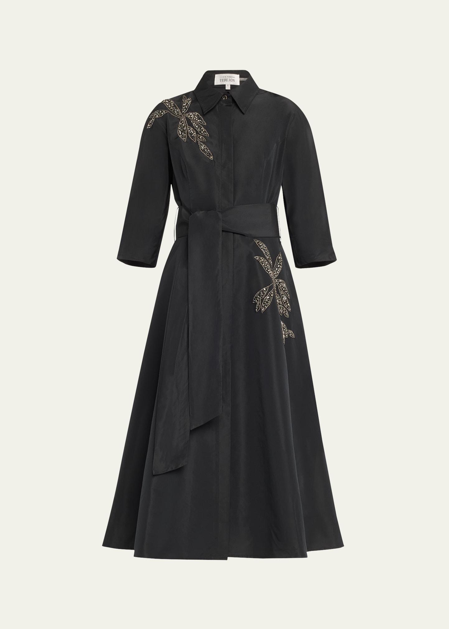 beaded taffeta midi shirtdress