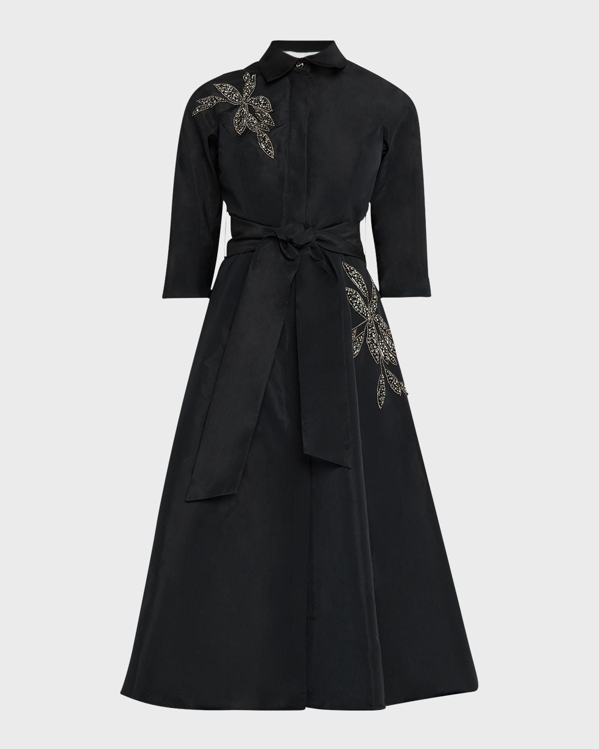 beaded taffeta midi shirtdress