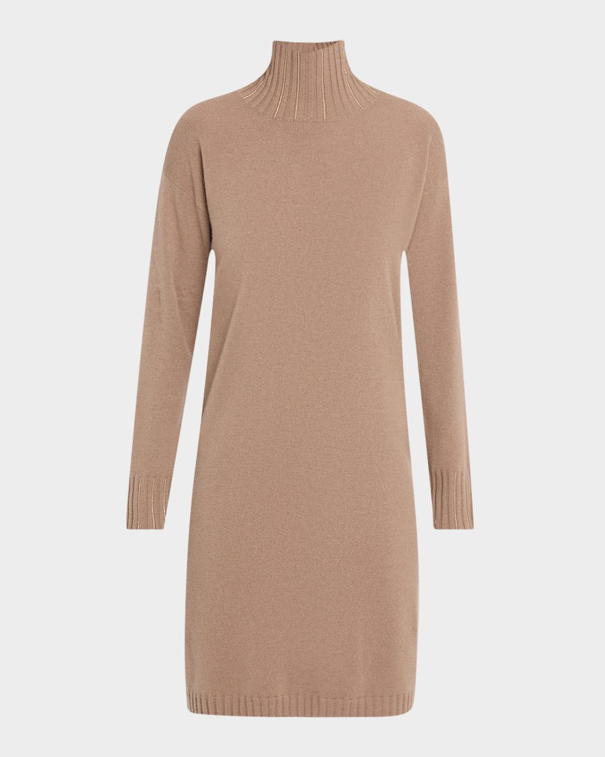 beaded turtleneck mini sweater dress