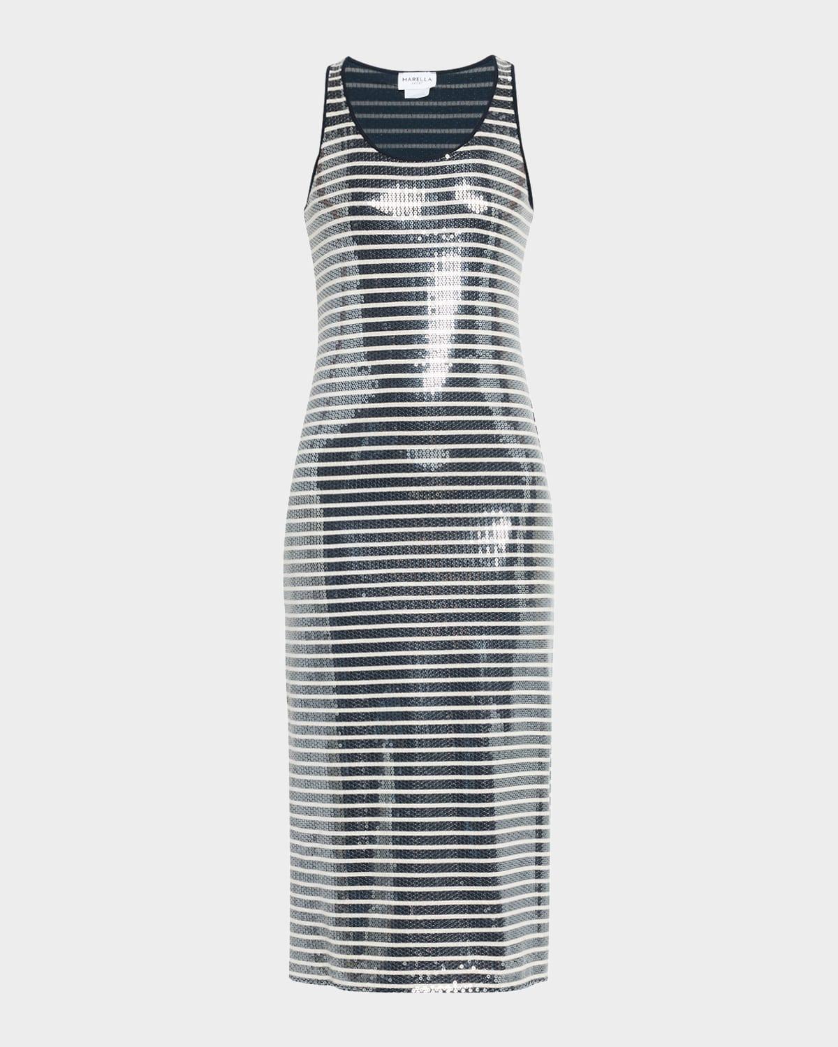beati striped sequin midi dress