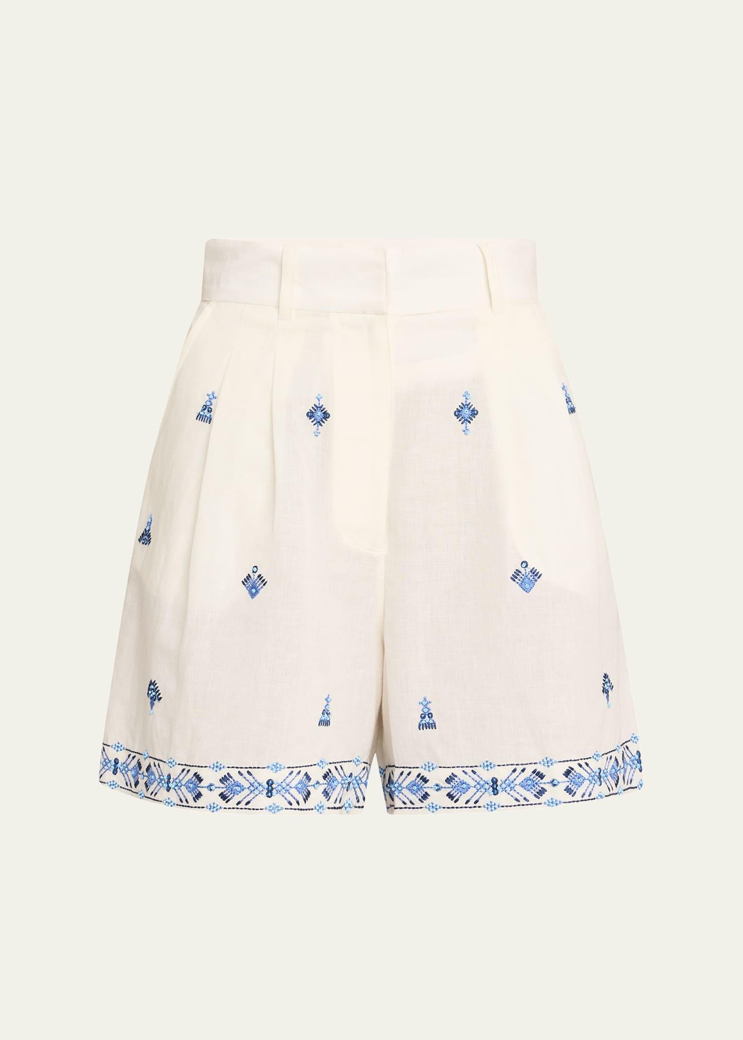 beatrice astragal embroidered linen shorts
