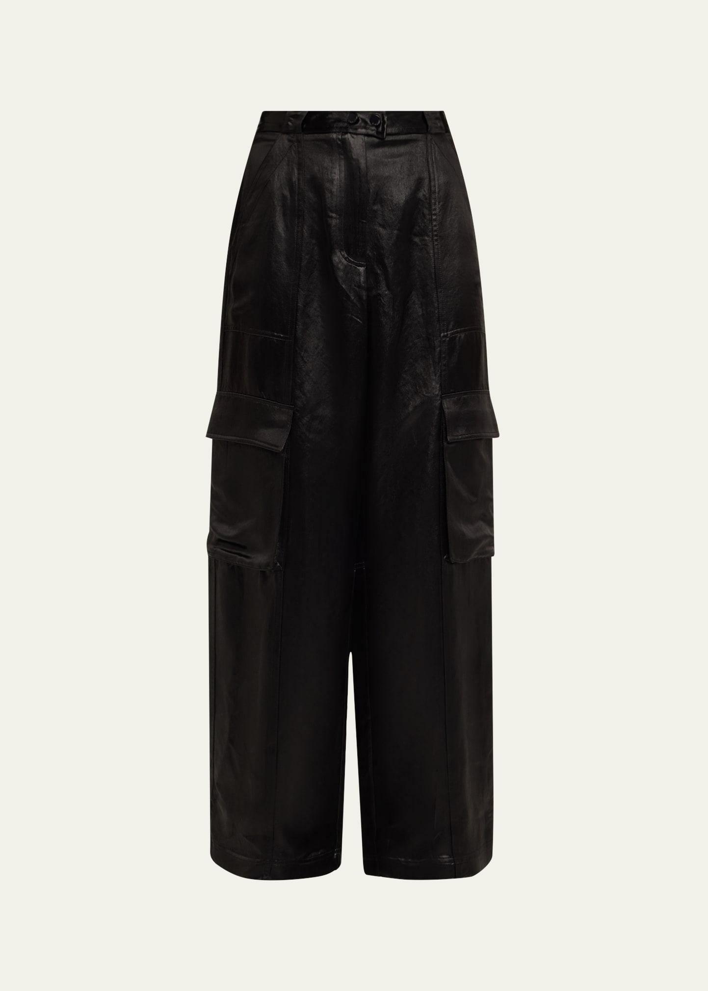 beatriz faux leather wide-leg cargo pants
